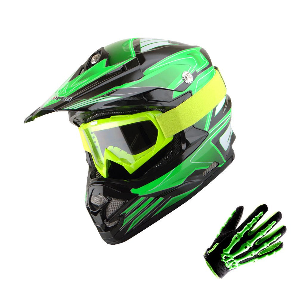 1Storm Adult Motocross Helmet BMX MX ATV Dirt Bike Downhill Mountain Bike Helmet Flying Style H819-5; Flying Blue + Goggles + Skeleton Blue Glove Bundle
