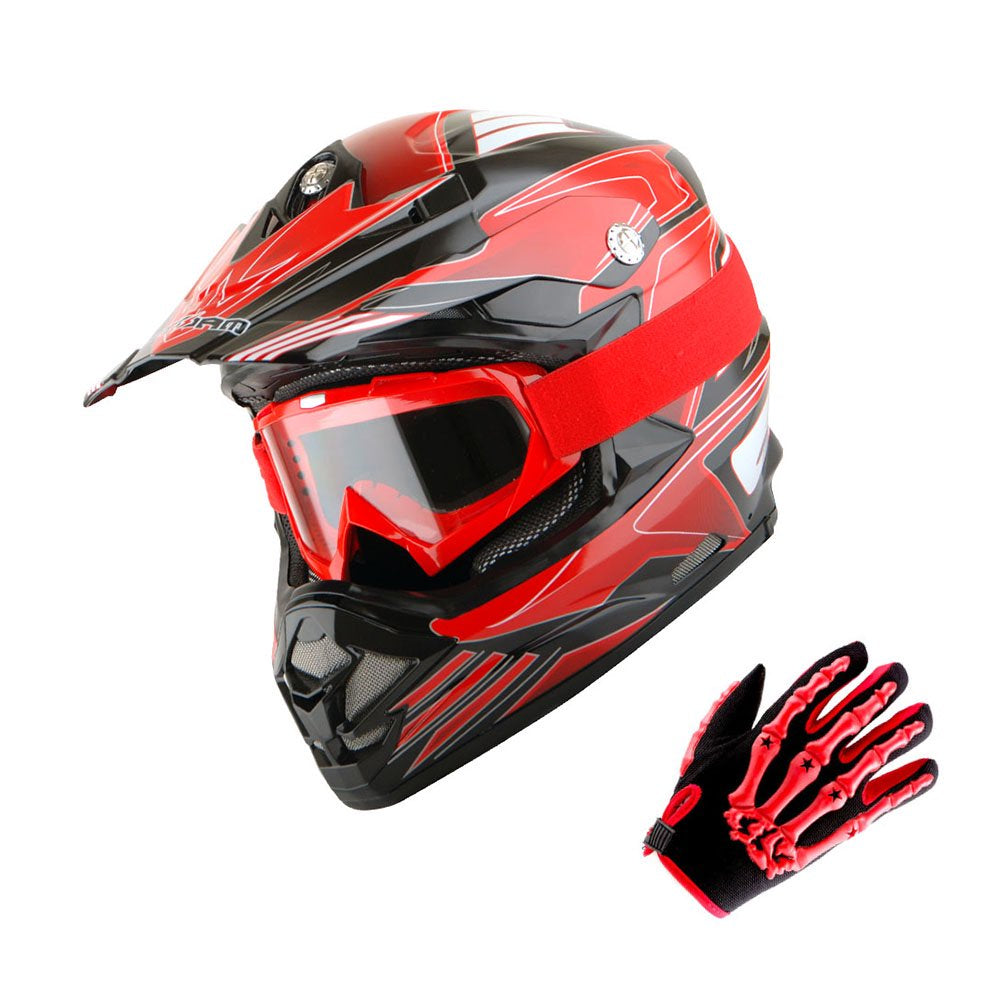 1Storm Adult Motocross Helmet BMX MX ATV Dirt Bike Downhill Mountain Bike Helmet Flying Style H819-5; Flying Blue + Goggles + Skeleton Blue Glove Bundle