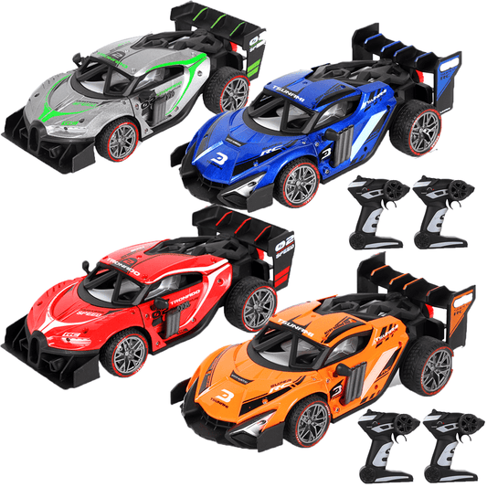 4 Pack Alloy Remote Control Car, 1/18 Scale 2.4g Mhz High-speed Racing Drift Stunt Car, Top Speed 20 Km/h, Waterproof,with Three Rechargeable Batteries and Atomization System, Excellent Xmas Gifts