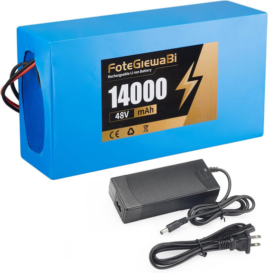 48V Ebike Battery, 14Ah Electric Bike Lithium Battery, 48V Electric Bicycle Motor with Charger, for 250W -1000W