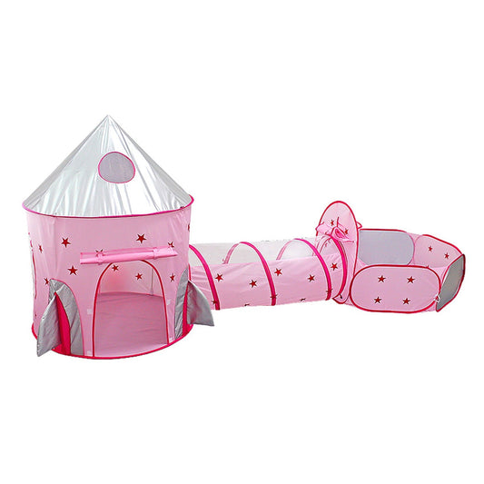 3 in 1 Kids Play Tent Crawl Tunnel and Ball Pit with Basketball Hoop Rocket Space Tent for Kids with Zippered Storage Bag for Boys Girls Toddlers Kids