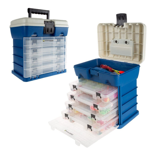 Wakeman Storage Tool Box-Durable Organizer Utility Box-4 Drawers, 19 Compartments Each for Camping Supplies and Fishing Tackle Outdoors (Dark Blue)